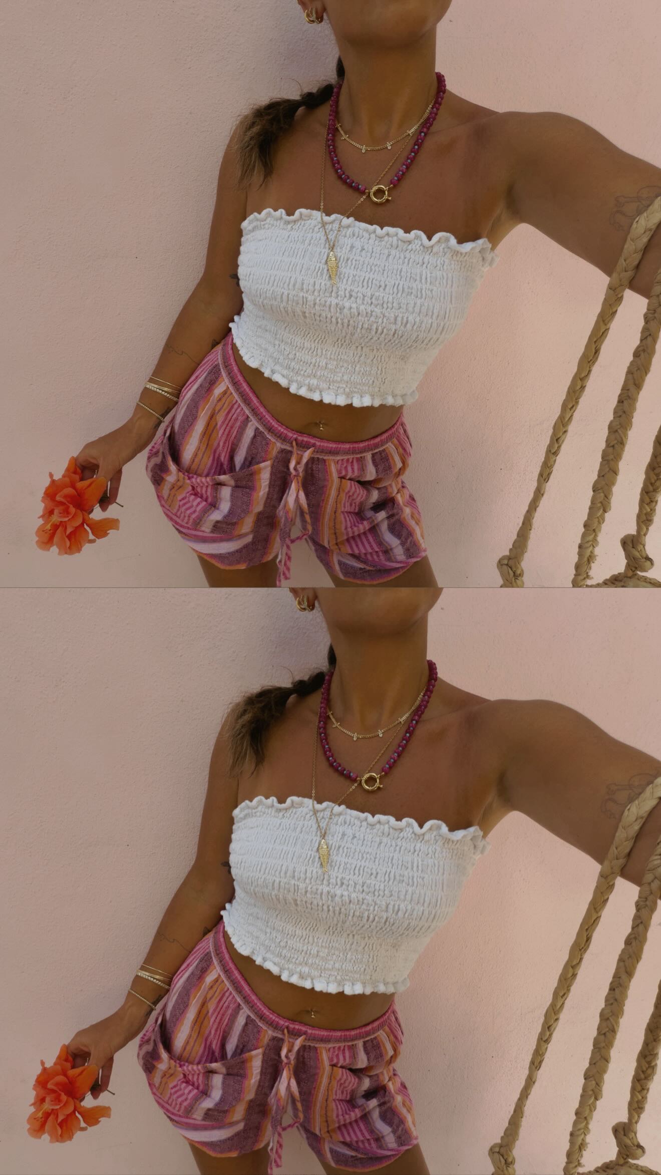I can’t shred the gnar but I can shred a theme especially when it’s a movie that changed the chemistry of my brain 🏄🏽‍♀️🐚🌺🌊👙🥥 (Top & shorts are @vagabondapparelboutique)